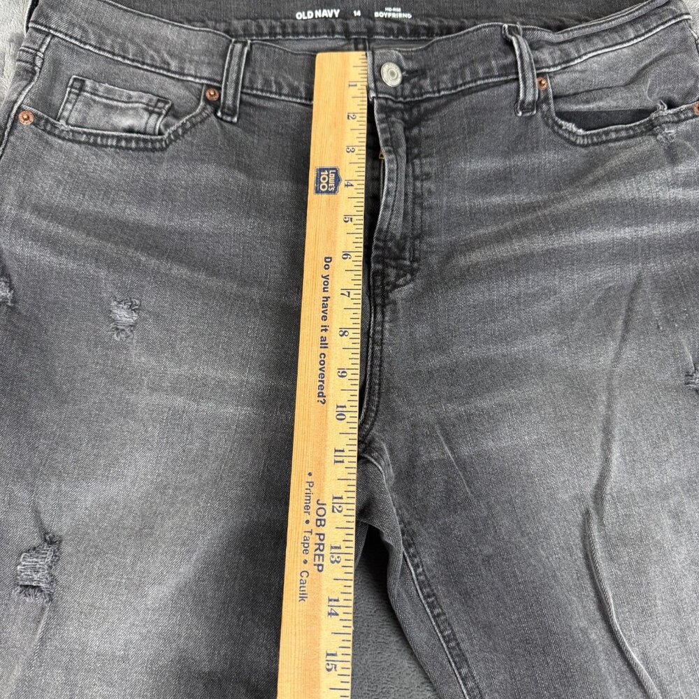 Old Navy 14 Womens Jeans Mid Rise Boyfriend Crop Black Stretch Raw Hem Distress - Picture 4 of 12